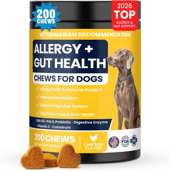 Dog Allergy Chews Probiotics for Dogs Yeast, Itchy Skin and Itchy Ears Itch Relief Immune Pre Probiotic Chews for Pet Digestive Health Anti Itch