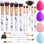 Makeup Brushes DUAIU 15PCs Marble Makeup Brush Set Premium Synthetic Kabuki Powder Blush Contour Foundation Concealer Eyeshadow Brushes with Makeup Sponge Make up Tool A Grey