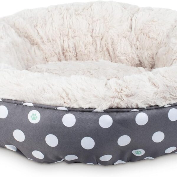 Fringe Studio Dot Paw Charcoal Small Circle Pet Bed 18"- Poly Filled with Faux Fur Interior - Machine Washable