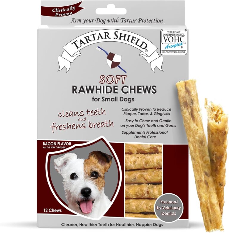 Tartar Shield Soft Rawhide Chews | Safe Dental Treats for Small Dogs | Vet VOHC Approved | Daily Bone Cleans Teeth & Gums Fresh Breath Oral Health Support | USA Made | (Small Dogs / 12 Count)