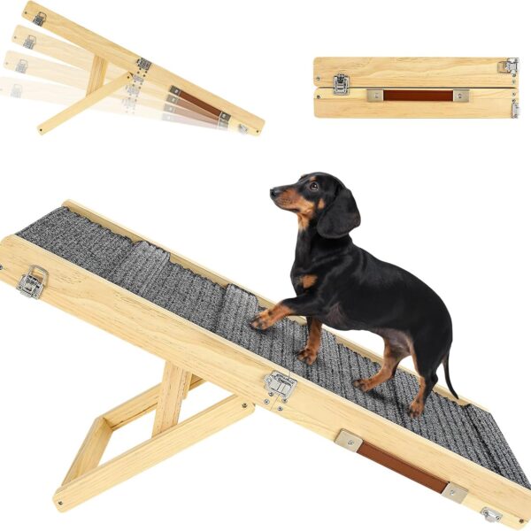 2026 Upgraded Dog Ramp for Couch, Foldable Small Dog Ramp for Sofa, 4 Adjustable Height from 13'' to 21", Portable Stable Pet Steps with Non-Slip Pad, Pet Ramps Use for Sofa Couch Stairs