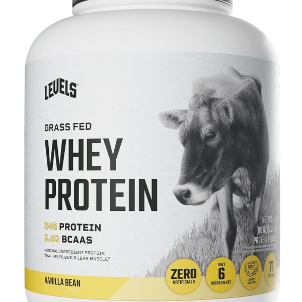 Levels Grass Fed Whey Protein Powder, No Artificials, 24G of Protein, Vanilla Bean, 5LB