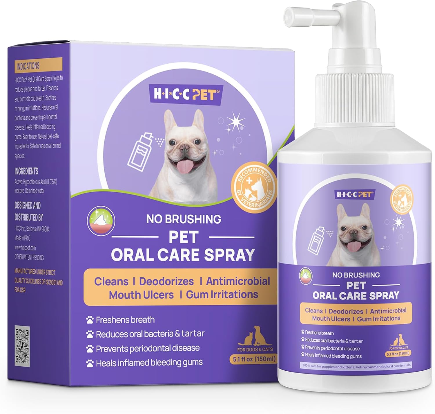 HICC PET Dog Dental Care Spray, Vet-Recommended Breath Freshener & Teeth Cleaning Spray, Eliminate Bad Breath, Relieve Gum Redness & Infections, Reduce Plaque & Tartar, No Brushing, 5.1 Fl Oz HICC PET Dog Dental Care Spray, Vet-Recommended Breath Freshener & Teeth Cleaning Spray, Eliminate Bad Breath, Relieve Gum Redness & Infections, Reduce Plaque & Tartar, No Brushing, 5.1 Fl Oz