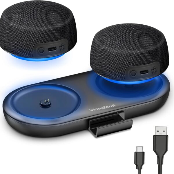 Dual Bluetooth Speaker Set with Magnetic Base & Phone Stand - TWS Stereo Sound, 10H Playtime, 3H with RGB Music Lights On- Bluetooth Wireless Speaker for Home Theater, Outdoor,TV Watching, Multi Room