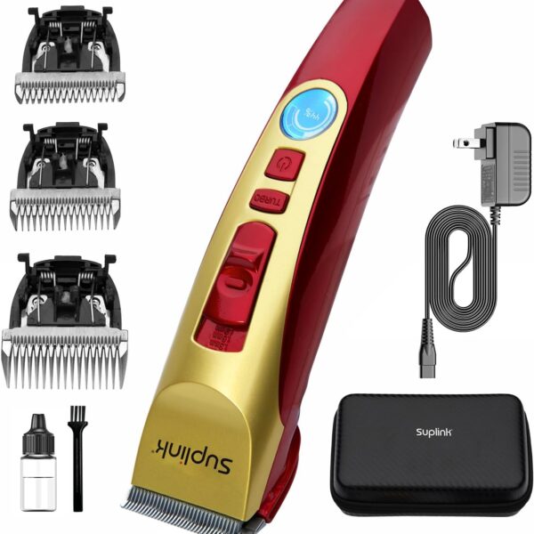 suplink Dog Clippers for Grooming for Thick Heavy Coats/2-Speed Low Noise Rechargeable Cordless Pet Shaver with Stainless Steel 4 Blade for Dogs Pets and Animals