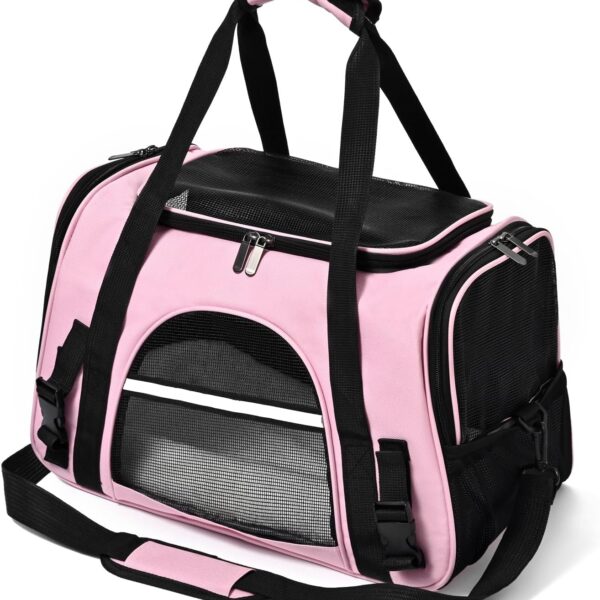SURILEHEGE Dog Cat Carrier Soft for Small Pet Up to 16 Lbs TSA Airline Approved Travel Carrier Collapsible Puppy Car Mesh Bag 17.5 * 10.2 * 11.4 inch - Pink