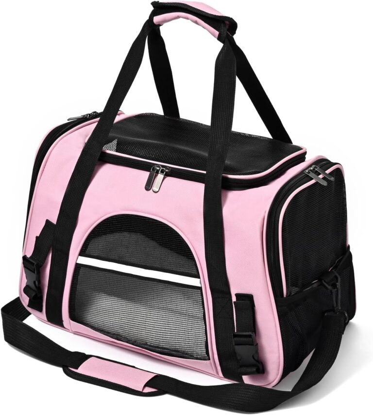 SURILEHEGE Dog Cat Carrier Soft for Small Pet Up to 16 Lbs TSA Airline Approved Travel Carrier Collapsible Puppy Car Mesh Bag 17.5 * 10.2 * 11.4 inch - Pink