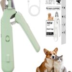 2-in-1 Dog Nail Grinder & Dog Nail Clippers Trimmers for Large Medium Small Dogs Cats Pets Claw Trimmer with LED Lights (Green)