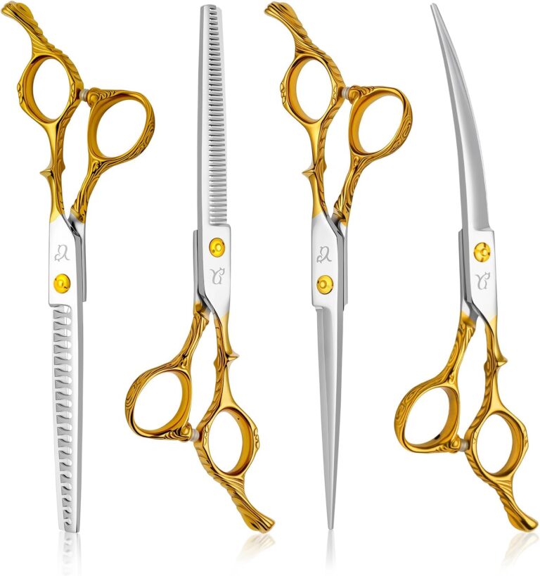 Dog Grooming Scissors,Chunkers Shears and Thinning Shears with Safety Round Tips, Sharp and Comfortable 4 in 1 Dog Scissors for Grooming