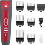 Kong 2-Speed Cordless-Corded Dog Clipper Kit  Stainless Steel Blade, Waterproof, LED Spotlight, Use-While-Charging, 6 Guide Combs, Ergonomic Handle  Red/Gray, Medium Coat Types