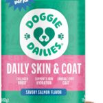 Doggie Dailies Skin & Coat Supplement Support, Salmon Oil for Dogs Skin and Coat with Collagen, Omega 3, Krill Oil, Biotin, & Coconut Oil for Dogs (Salmon) 225 Soft Chews