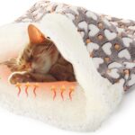 Self Heating Cat Sleeping Bag Indoor Self Warming Cat Bed Cave Heated Pad Cozy Soft Winter Washable Wrap Pet Snuggle Sack Pouch for Puppy Dog Kitten, 24 x 21 Inch(Cute,Gray)