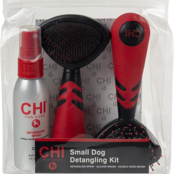 CHI for Dogs Small Dog Detangling Kit - 3-Piece Grooming Set with Detangling Spray, Double-Sided Brush, and Slicker Brush - Dog Grooming Essentials for Coats and Tangles