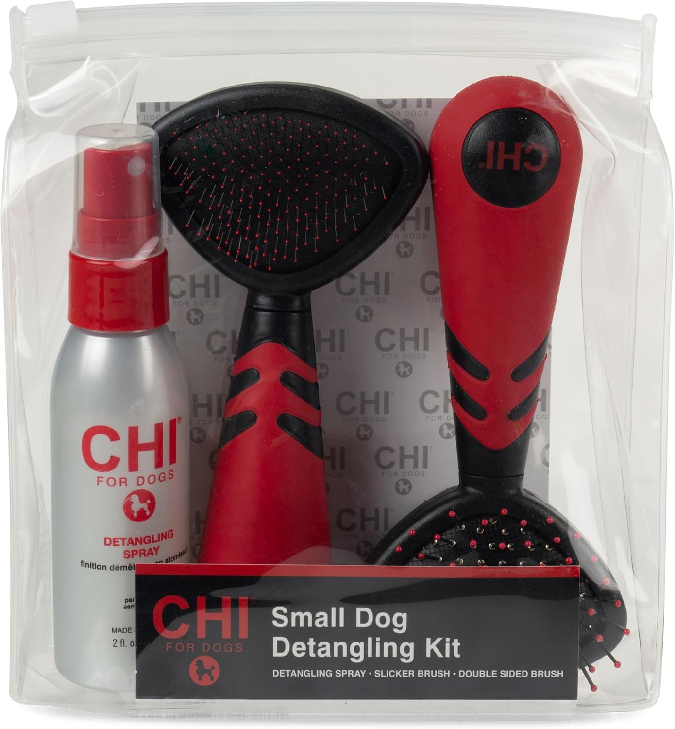 CHI for Dogs Small Dog Detangling Kit - 3-Piece Grooming Set with Detangling Spray, Double-Sided Brush, and Slicker Brush - Dog Grooming Essentials for Coats and Tangles CHI for Dogs Small Dog Detangling Kit - 3-Piece Grooming Set with Detangling Spray, Double-Sided Brush, and Slicker Brush - Dog Grooming Essentials for Coats and Tangles