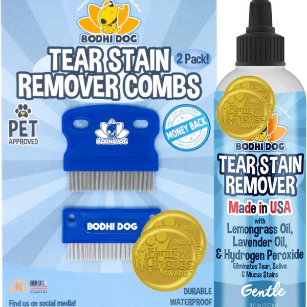 Bodhi Dog Tear Stain Remover & Tear Stain Remover Combs - Gently Removes Stains, Dirt from Pet Eyes - Safe & Gentle on Dogs and Cats - Cleans Delicate Fur - Ideal for Grooming & Tear Stain Prevention