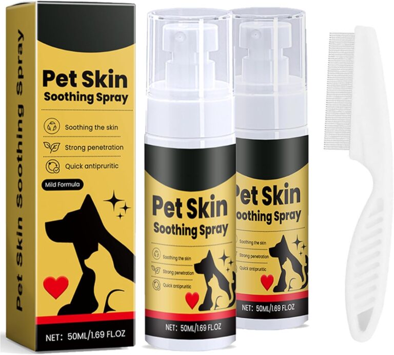 Pet Skin Treatment Spray for Dogs & Cats - Hot Spot Spray for Itch Relief, Allergies & Dry Skin | Nature Soothing Solution Formula | Stops Scratching & Licking Fast of Pet,2-Pack + Comb