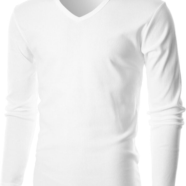 GIVON Mens Slim Fit V-Neck Long Sleeve T-Shirt  100% Cotton Ribbed Knit  Midweight Base Layer or Standalone Top