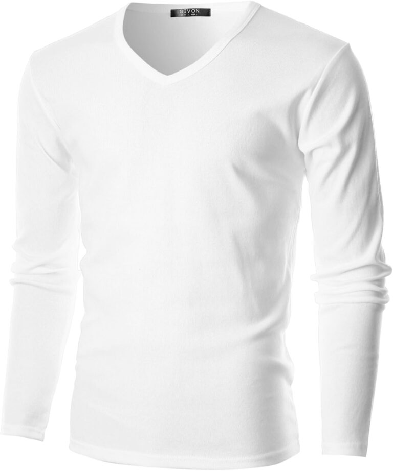 GIVON Mens Slim Fit V-Neck Long Sleeve T-Shirt  100% Cotton Ribbed Knit  Midweight Base Layer or Standalone Top