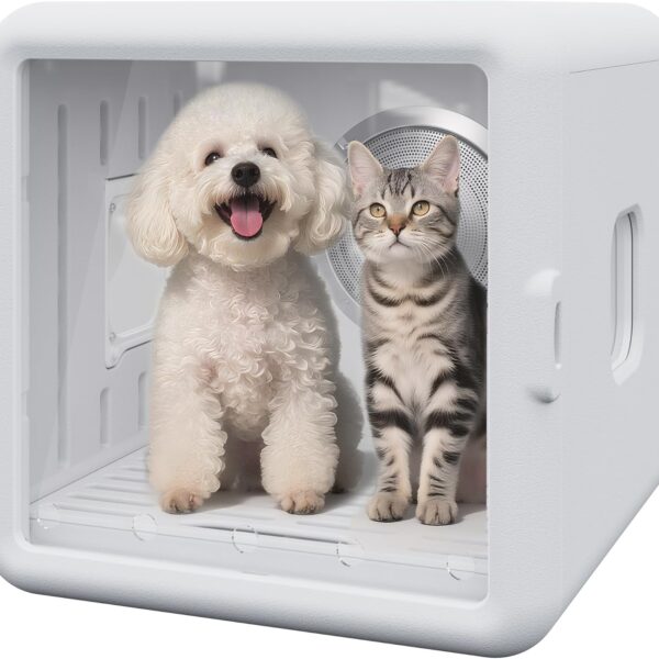 Fansafurn Smart Pet Dryer Box for Cats & Small Dogs: 65L Large Capacity Drying Machine, Ultra-Quiet 50dB Hair Dryer for Pets with Adjustable Temp, Portable Dog Cat Dry Box for Grooming