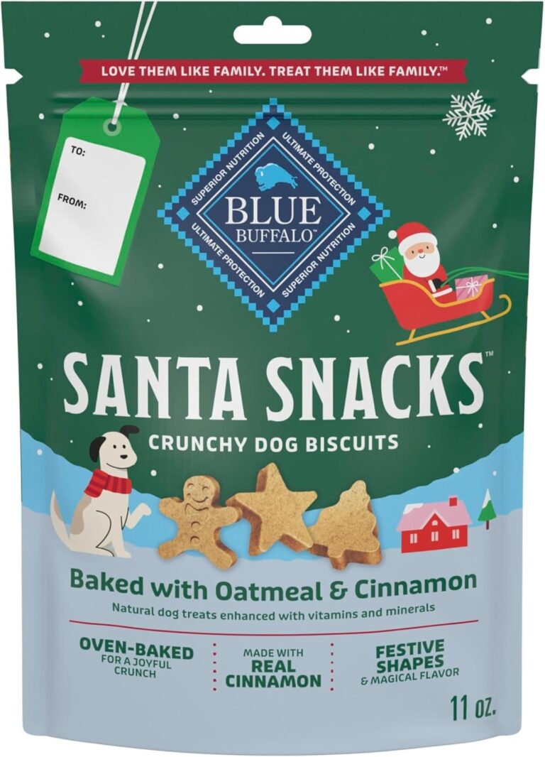 Blue Buffalo Santa Snacks Crunchy Dog Biscuits, Oven-Baked With Natural Ingredients, Oatmeal & Cinnamon, 11-oz Bag