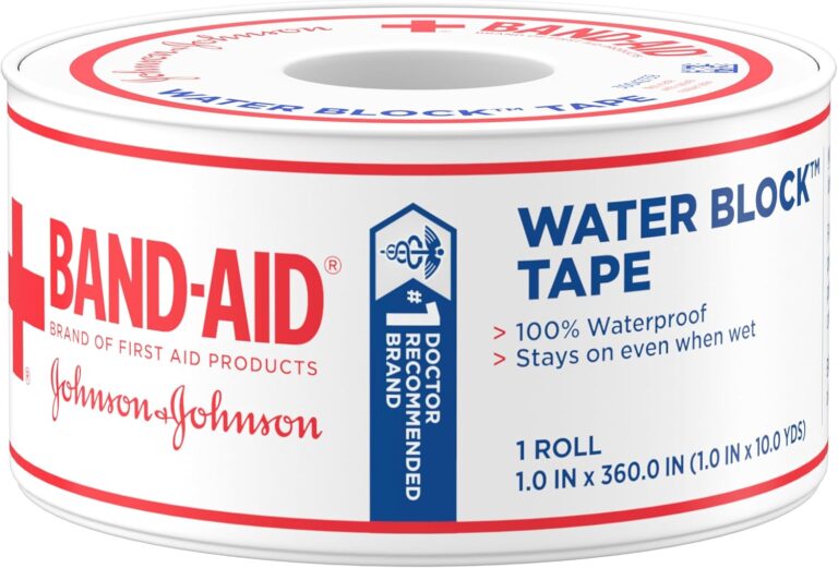 Band-Aid Brand First Aid Water Block 100% Waterproof Self-Adhesive Tape Roll for Durable Wound Care to Firmly Secure Bandages, 1 in by 10 yd