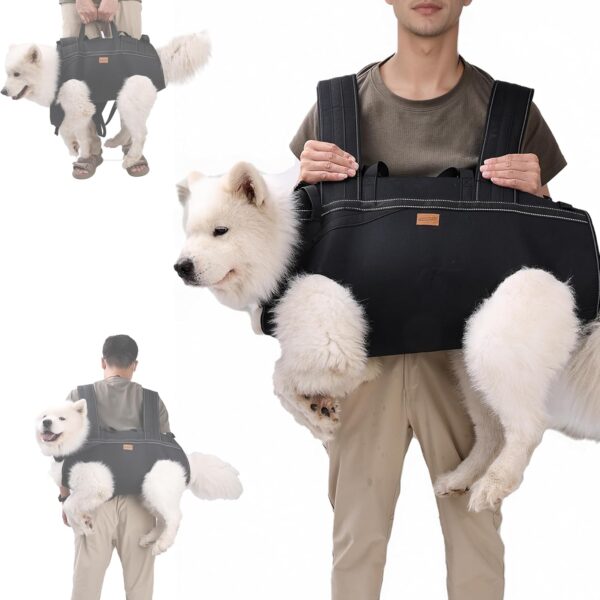 Terapaton Dog Lift Harness Backpack Carrier for Large Dogs, Full Body Sling with Handle, Dog Harness for Joint Injuries, Arthritis, Ideal for Stairs, Elderly Dogs (Black XX-Large 50-66 LBS)