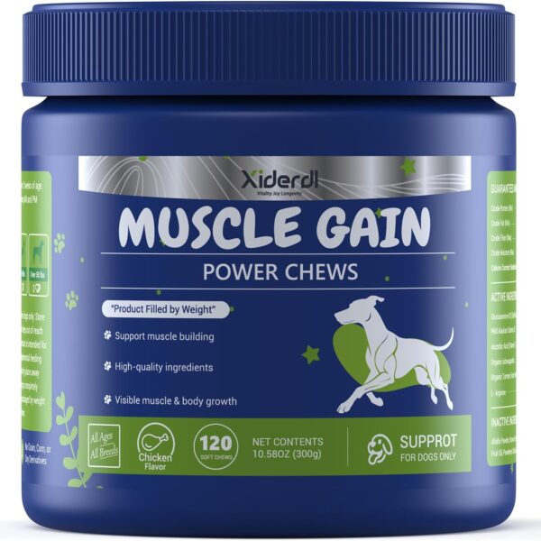 11-in-1 Muscle & Weight Support Chews for Dogs  High Protein Supplement with Amino Acids, BCAAs, Antioxidants & Vitamins  Muscle Support Soft Chews for Puppies & Adult Dogs, 120 Count