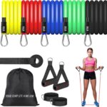 Resistance Bands Set, Workout Bands with Handles, Door Anchor, Ankle Straps and Carry Bag, Exercise Bands for Shape Body and Home Workouts