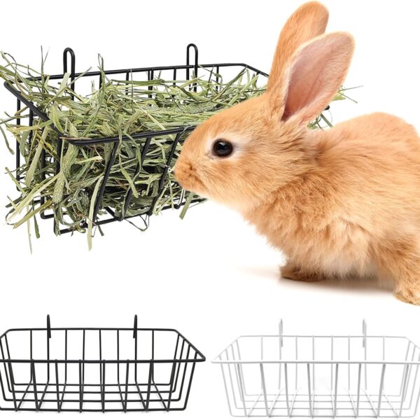 Rabbit Hay Feeder - 2Pcs Metal Rack Hay Holder for Guinea Pig Small Animals Grass Rack for Bunny Chinchilla Cage Reduce Mess 9x4x3 Inch