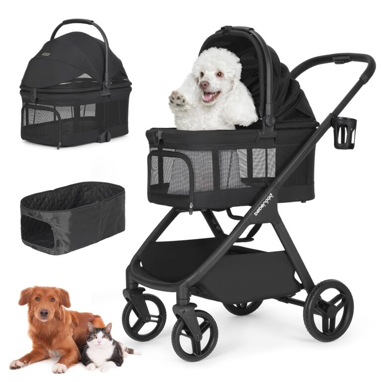 Beberoad Pets X-5 Luxury Pet Stroller for Medium Dog Under 55lbs or 2 Small Dogs & Cats, One-Touch Folding, Adjustable Handle and Detachable Carrier (Black & Net Wall)