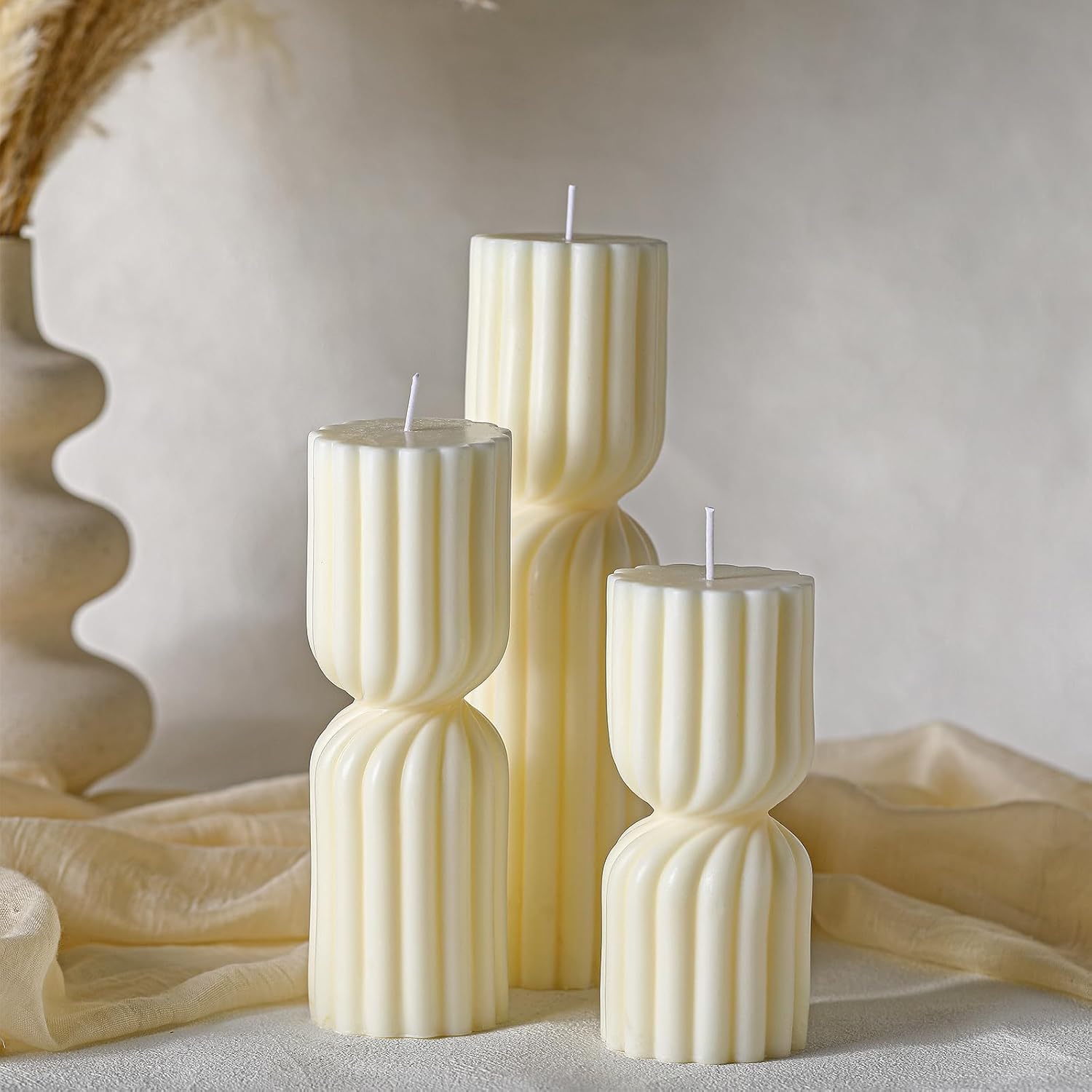 Conelist Ribbed Pillar Candles Set of 3 Width 2.4" High 5.5" 7" 9" Handmade Scented Soy Wax Candle Natural Aesthetic Candles Housewarming Gift Decorative Candles for Home Decor(White) Conelist Ribbed Pillar Candles Set of 3 Width 2.4" High 5.5" 7" 9" Handmade Scented Soy Wax Candle Natural Aesthetic Candles Housewarming Gift Decorative Candles for Home Decor(White)