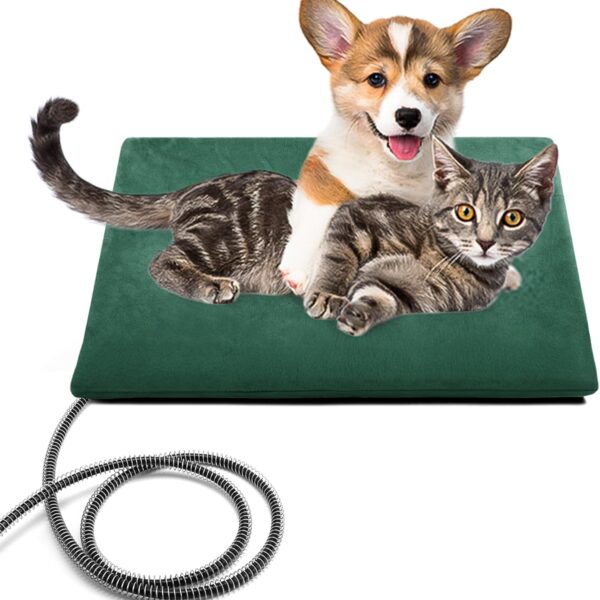 PETNF Outdoor Pet Heating Pad for Cats & Dogs, 100.4-107.6F Auto Temp Control, Waterproof Fireproof, for Cat House/Dog Kennel/Terrace, Fits Domestic & Stray Pets (Green 15.7"X19.7")