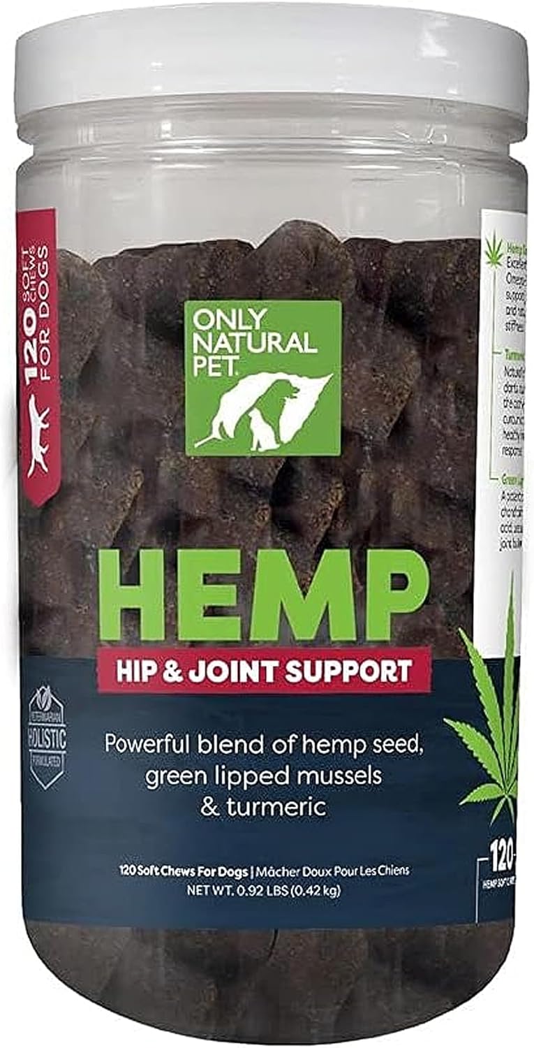 Only Natural Pet Hemp Hip & Joint Support for Dogs - Supplement for Mobility Wellness Pain Relief Healthy Inflammatory & Bone Stiffness - Chews w/Fatty Acid Blend Mussels & Turmeric - 120 Count (H/J) Only Natural Pet Hemp Hip & Joint Support for Dogs - Supplement for Mobility Wellness Pain Relief Healthy Inflammatory & Bone Stiffness - Chews w/Fatty Acid Blend Mussels & Turmeric - 120 Count (H/J)