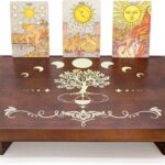 Tree of Life Altar Table with Tarot Card Holder, Small Wooden Meditation Table Aesthetic Alter, Witchcraft Supplies Witchy Home Decor, Wiccan Supplies and Tools, Pagan Altar Witch Decor