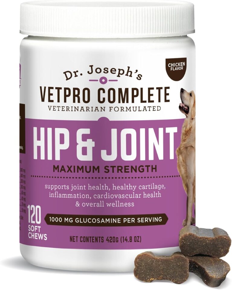Dr. Joseph's VetPro Complete Dog Hip & Joint Supplement for Arthritis Pain Relief  High-Strength Glucosamine & Chondroitin Chews for Senior Dogs  Vet Formulated Daily Treats, Chicken Flavor, 120 Ct