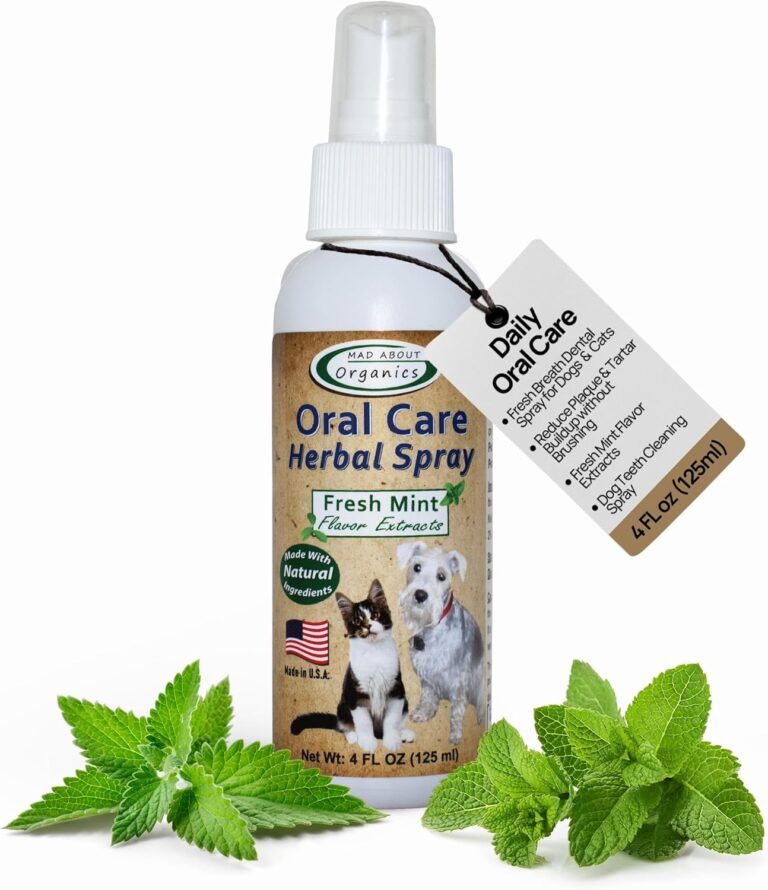 Daily Oral Care Herbal Spray for Dogs & Cats - Wintergreen, Spearmint & Peppermint Formula, Reduces Plaque & Tartar for Fresh Breath, Simple No-Brush Dental Solution, 4oz Bottle