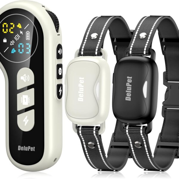 Delupet Dog Shock Collar 2 Dogs- 4500FT Dual-Direct Dog Training Collars with Remote for Small Medium Large Dog, IPX8 Waterproof Rechargeable E-Collar with Beep(1-8), Vibration(1-3), Shock(0-99), Grey