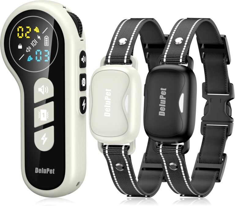 Delupet Dog Shock Collar 2 Dogs- 4500FT Dual-Direct Dog Training Collars with Remote for Small Medium Large Dog, IPX8 Waterproof Rechargeable E-Collar with Beep(1-8), Vibration(1-3), Shock(0-99), Grey