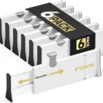 NTQNOIKA Drawer Dividers Organizer 6 Pack, Adjustable Separators 4" High Expandable from 11-17" for Bedroom, Bathroom, Closet, Clothing, Office, Kitchen (White, 6 PACK)