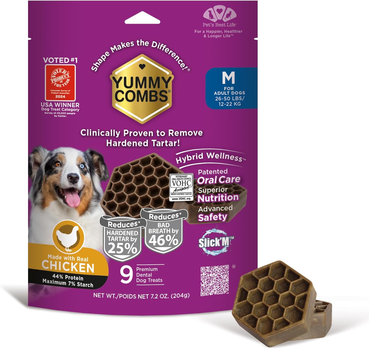 Yummy Combs Dog Dental Treats Vet VOHC Approved, Removes Tartar & Cleans Teeth Yummy High Protein Chicken Treat for Medium Dogs (Mini Pack, 9 Count) Yummy Combs Dog Dental Treats Vet VOHC Approved, Removes Tartar & Cleans Teeth Yummy High Protein Chicken Treat for Medium Dogs (Mini Pack, 9 Count)