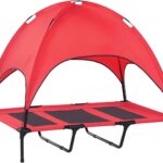 PawHut Elevated Dog Bed with Removable Canopy, Outdoor Dog Cot with UV Protection Canopy Shade, 48 inch Large Pet Bed for Camping, Red