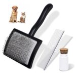 3PCS Slicker Brush for Dogs & Pet Comb,Professional Dog Grooming Brush (Goldendoodles,Poodles,Labradoodles) with Extra Long Pins to Effectively Remove Tangles, Knots,Mats Hair Collection Bottle(Black)