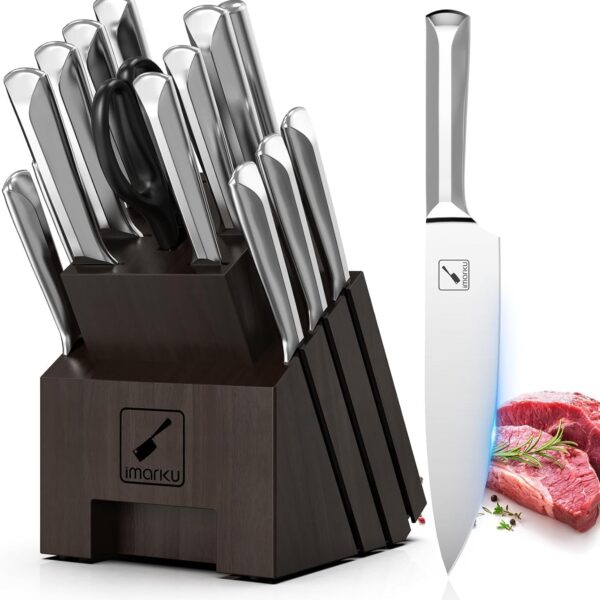 imarku Knife Set, 16 PCS High Carbon Japanese Stainless Steel Knife Sets for Kitchen with Block, Ultra Sharp Kitchen Knife Set with Sharpener Chef Knife Sets, Dishwasher Safe, Best Gifts