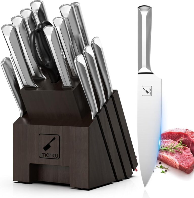 imarku Knife Set, 16 PCS High Carbon Japanese Stainless Steel Knife Sets for Kitchen with Block, Ultra Sharp Kitchen Knife Set with Sharpener Chef Knife Sets, Dishwasher Safe, Best Gifts