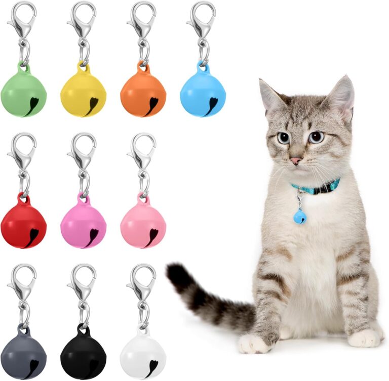 10 Pcs Pet Bells for Dog Collar, Metal Round Dog Bell Color Cat Bell Collar Charm Anti-Lost Training Loud Cat Bells with Clasp Pet Kitten Pendant Accessories for Pets Cats Dogs Collars Christmas Decor