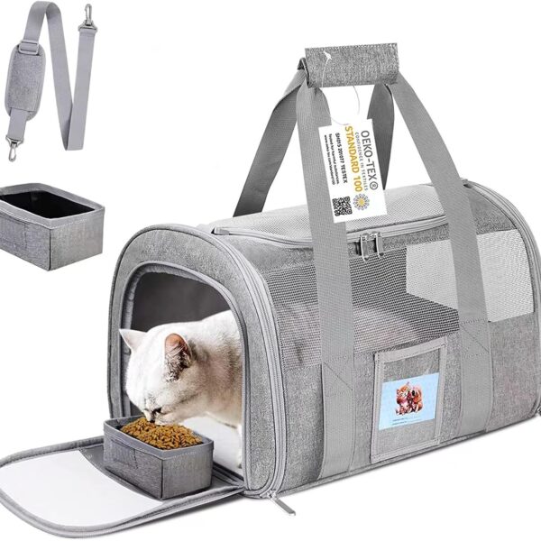 SECLATO 20" Large Soft Sided Cat Carrier Pet Carrier for Cats Dogs Under 25 lbs, Folding Dog Carrier Cat Carrier for 2 Cats Travel Carrier Bag, Grey