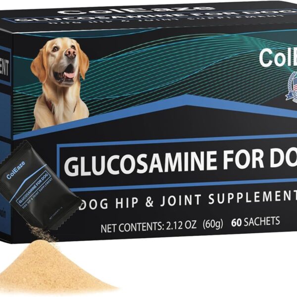 ColEaze Glucosamine for Dogs - Dog Joint Supplement Powder, MSM & Turmeric - Joint Pain Relief, Mobility Support for All Ages & Breeds - 60 Ct. Box