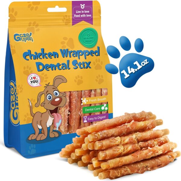 Gazeupon Dog Dental Treats, Chicken Wrapped Peanut Butter Sticks, Healthy Training Snacks for Dogs, Easy to Digest, w/Glucosamine Chondroitin
