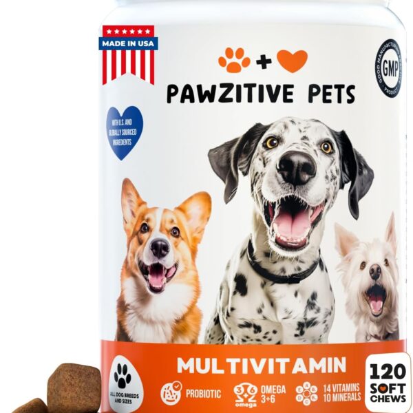 Dog Multivitamin Chews - Glucosamine Chondroitin Vitamin Chewables - 24 in 1 Dog Probiotic Treats for Skin, Joint, Bones, Liver - Immune Support Supplement with Vitamins & Minerals - All Breeds & Ages