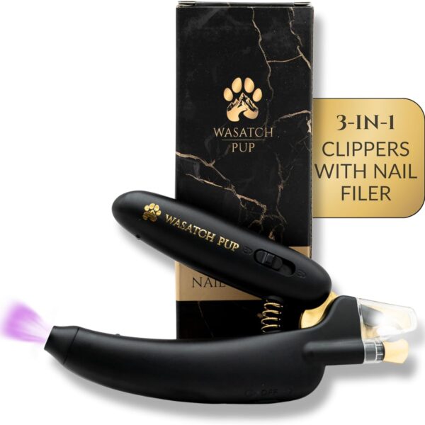 3-in-1 Dog Nail Trimmers and Pet Nail Clippers - Professional Grade with Stainless Steel Blades, LED & UV Light, and Nail Filer for Safety & Precise Toenail Pet Grooming - S to M Dogs